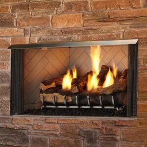 Villa outdoor gas fireplace